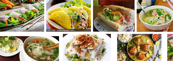 A collection of typical Vietnamese foods